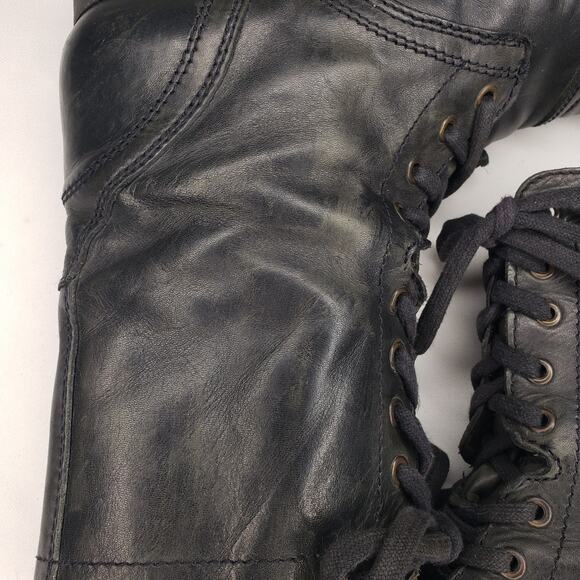Steve Madden Troopa Boot Sz 8.5 Combat Black Leather Boho Biker Lace Distressed - Picture 13 of 16
